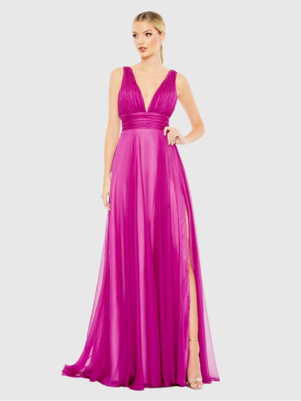 NEW! MAC DUGGAL 68134
DRAPED SLEEVELESS V-NECK FLOWEY FUCHSIA GOWN SIZE 4